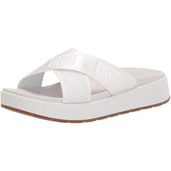UGG Emily Mesh Slides Cross Strap Sandals Slip On Platform White Size 8 NEW - Picture 1 of 8